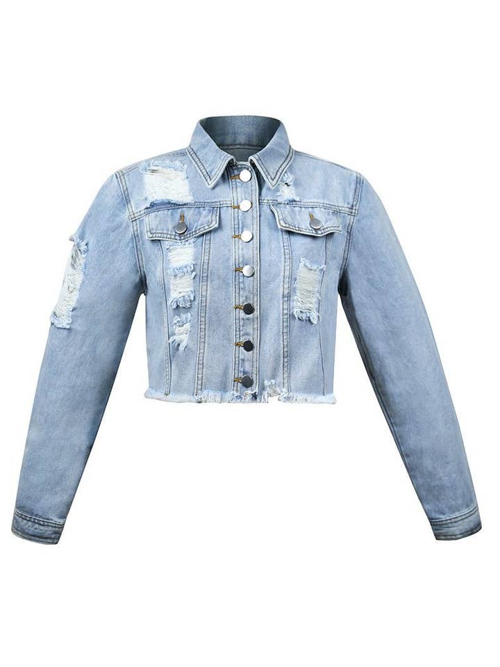 Light Blue Cropped denim jacket for wholesale on Faire
