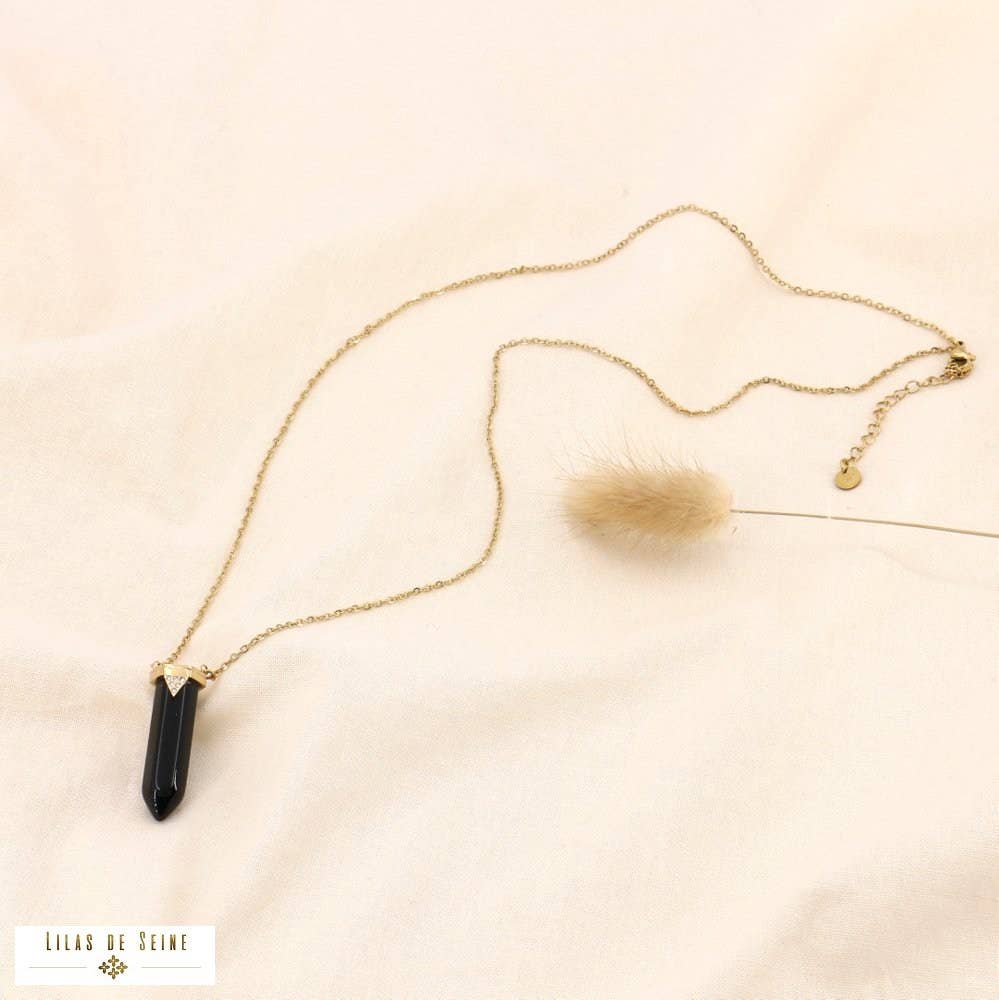 Lilas de Seine - Wholesale Pendant/Charm Necklace - Long necklace steel hexagonal pendant stone rhinestone 01235540