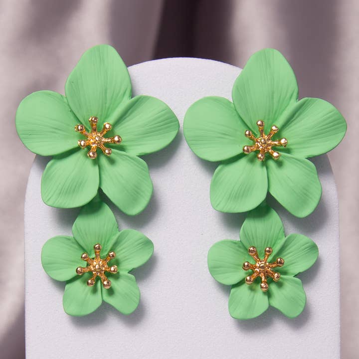 SP Sophia Collection - Wholesale Dangle Earrings - Hawaiian Acrylic Alloy Flower Post Dangle Earrings