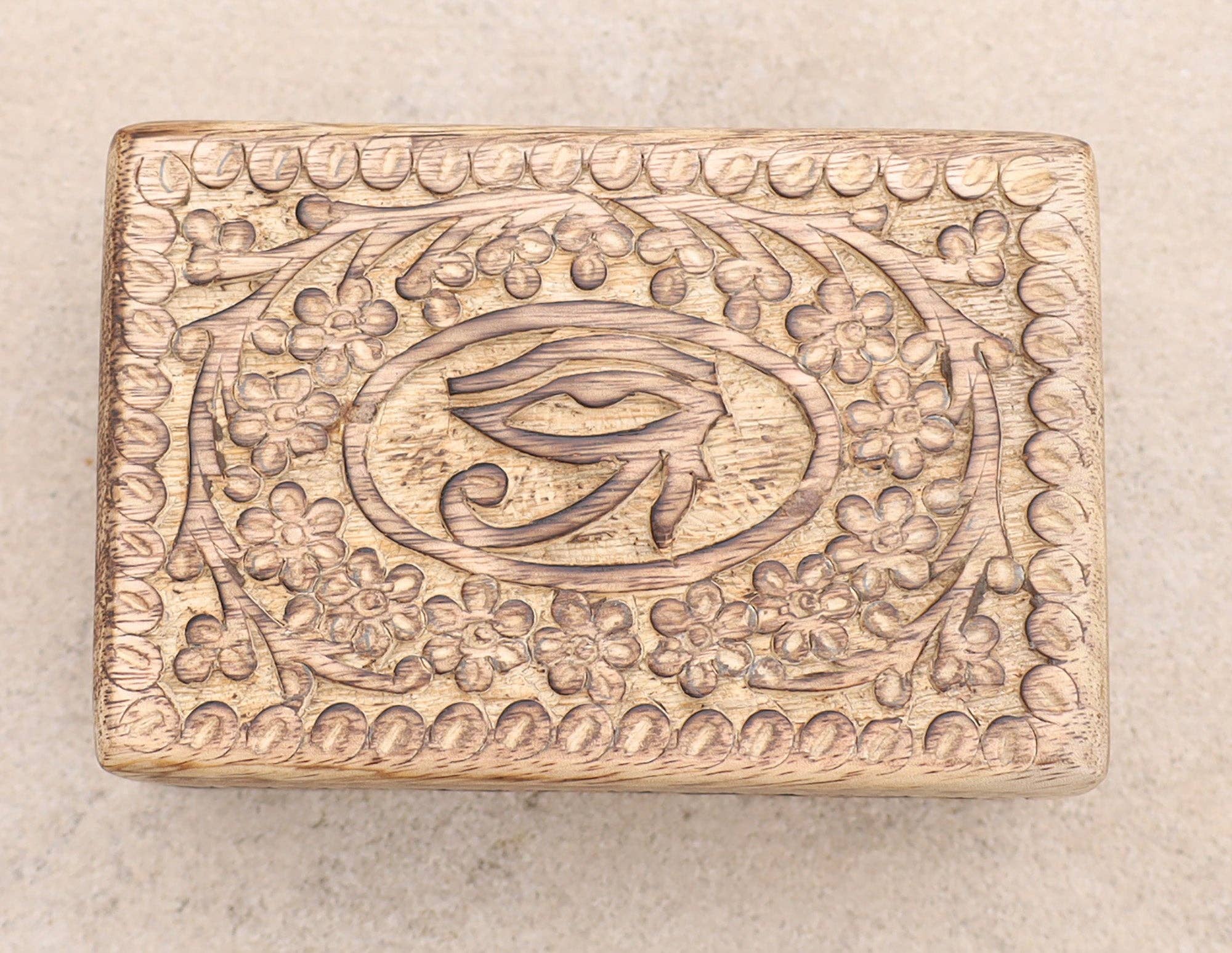 Lungta Imports - Wholesale Jewelry Box/Organizer - Egyptian Eye of Horus Hand Carved Jewelry Trinket Keepsake W13