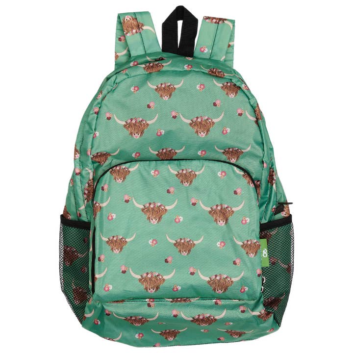 Mochila Plegable Ligera Eco Chic con Diseño Floral y Vaca Highland para venta al por mayor de Eco Chic