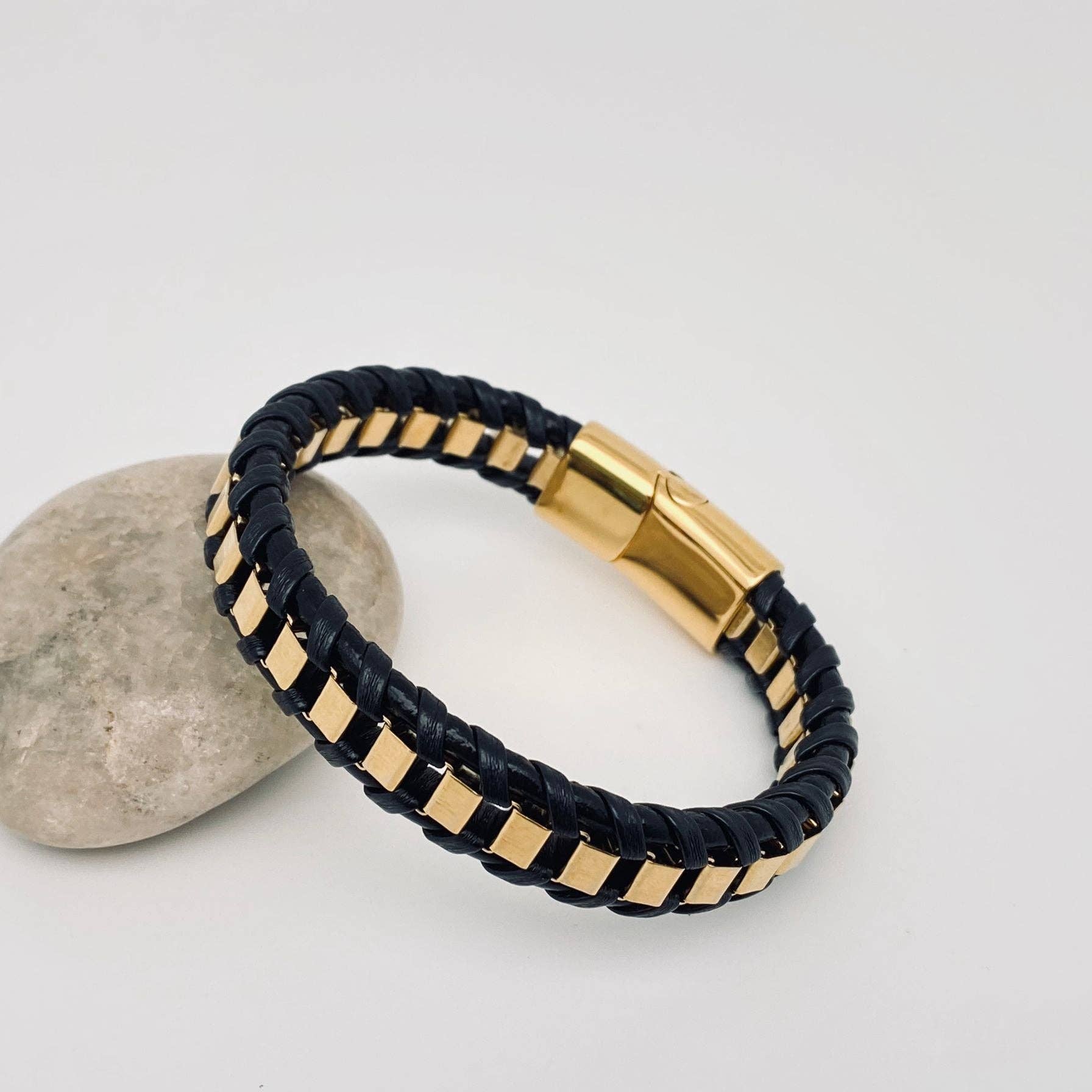 Mio Queena - Wholesale Bangle Bracelet - Leather Woven Gear Shape Stainless Steel Bracelet - MJ/BC6