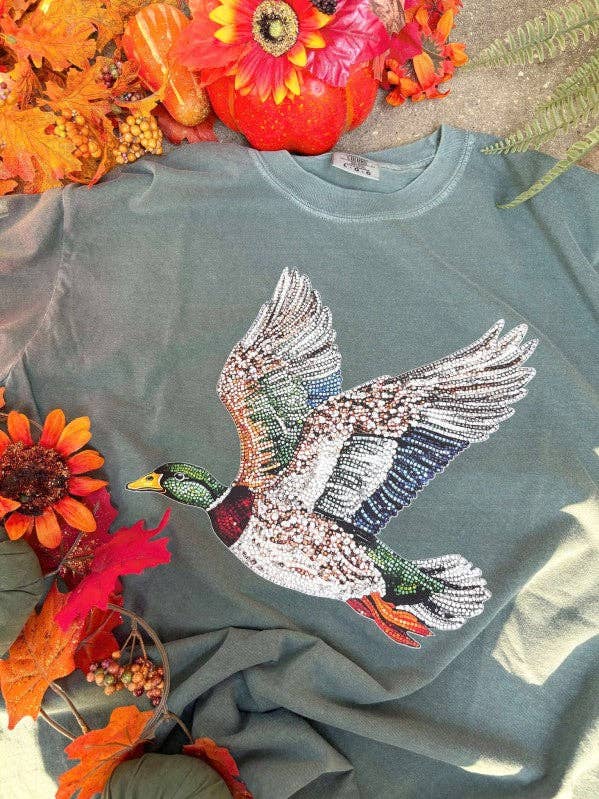 Faux Rhinestone Mallard Duck DTF Tee for wholesale by Dash Forward Wholesale