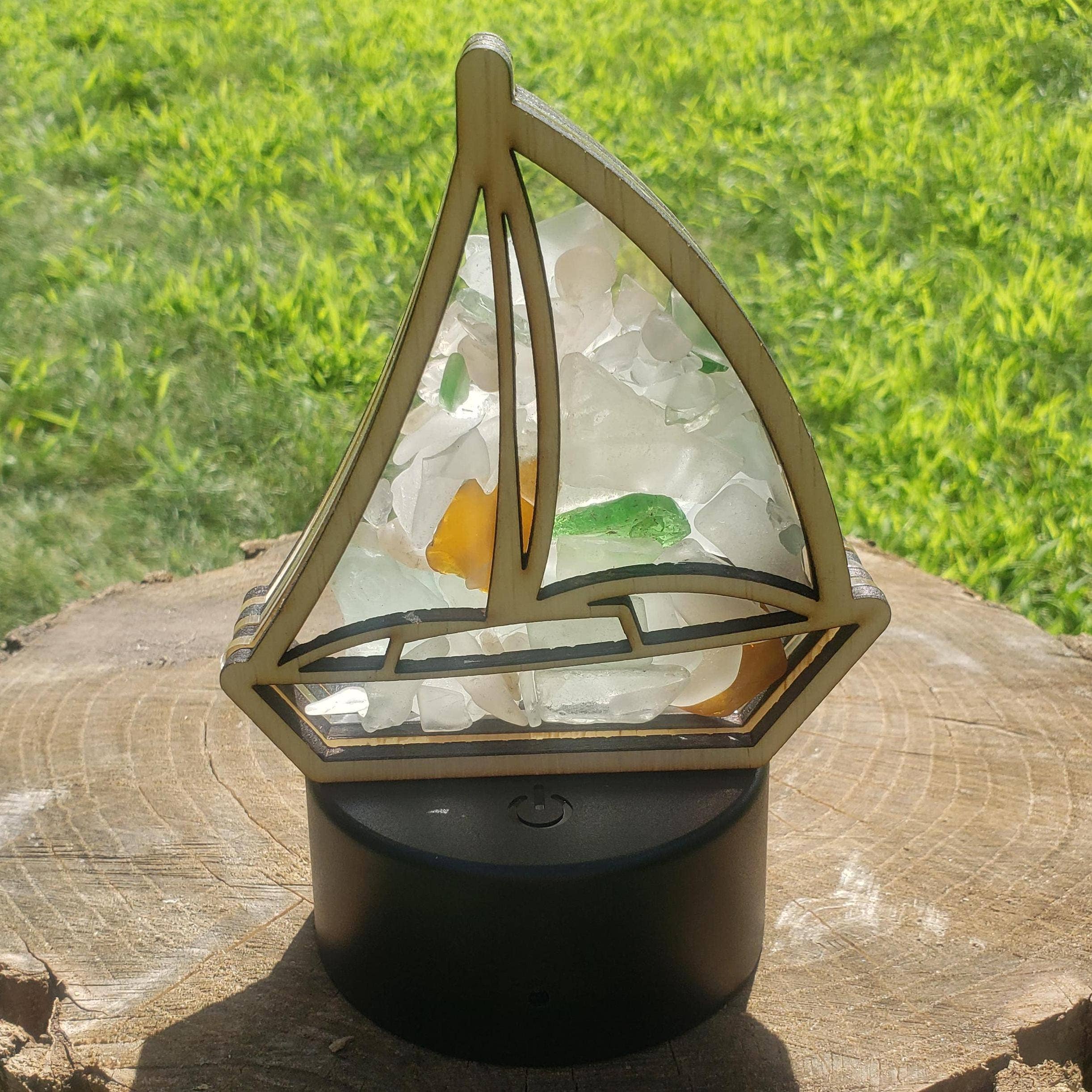 Sea Glass Displays - Wholesale Display Case - Sailboat Sea Glass Shadowbox Display Display 4 Styles4