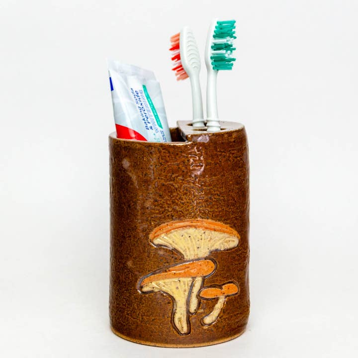 Portacepillos de Champiñón Jack-O'-Lantern Hecho a Mano en Ohio para venta al por mayor de White Squirrel Clayworks