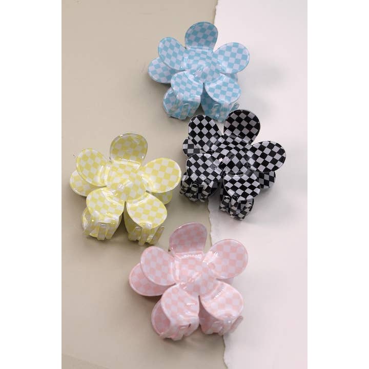 JOSSLYN by wall to wall - Wholesale Hair Clip - Women's - JUMBO CHECKER FLOWER HAIR CLAW CLIP | 40H644