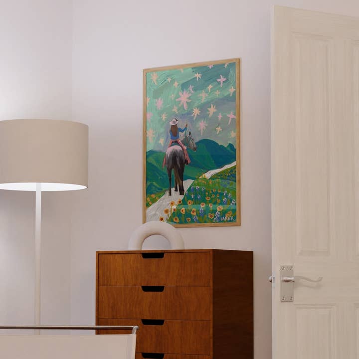 El Baker Art - Wholesale Art Print - Texas Wildflowers Cowgirl Art Print3