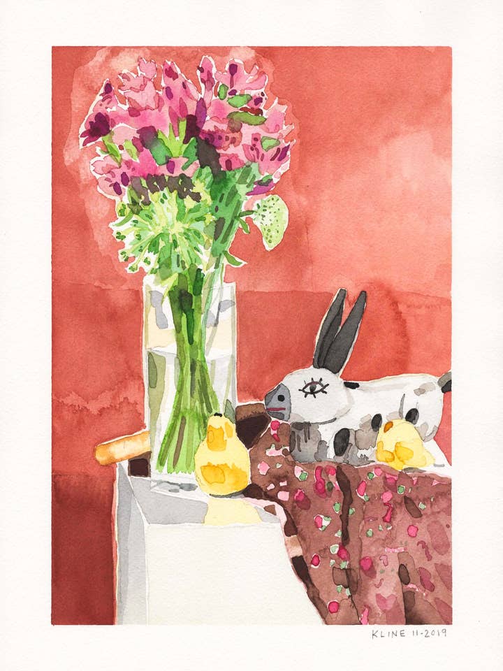 Nature morte avec fleurs. Aquarelle. 9 « x 12". Œuvres de John Kline pour la vente par John Kline Artwork