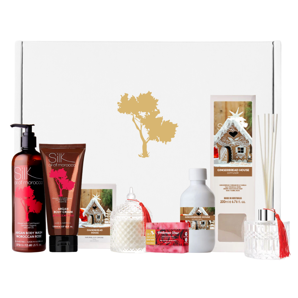 Silk oil of Morocco - Wholesale Bath & body set - Gingerbread House Hamper1