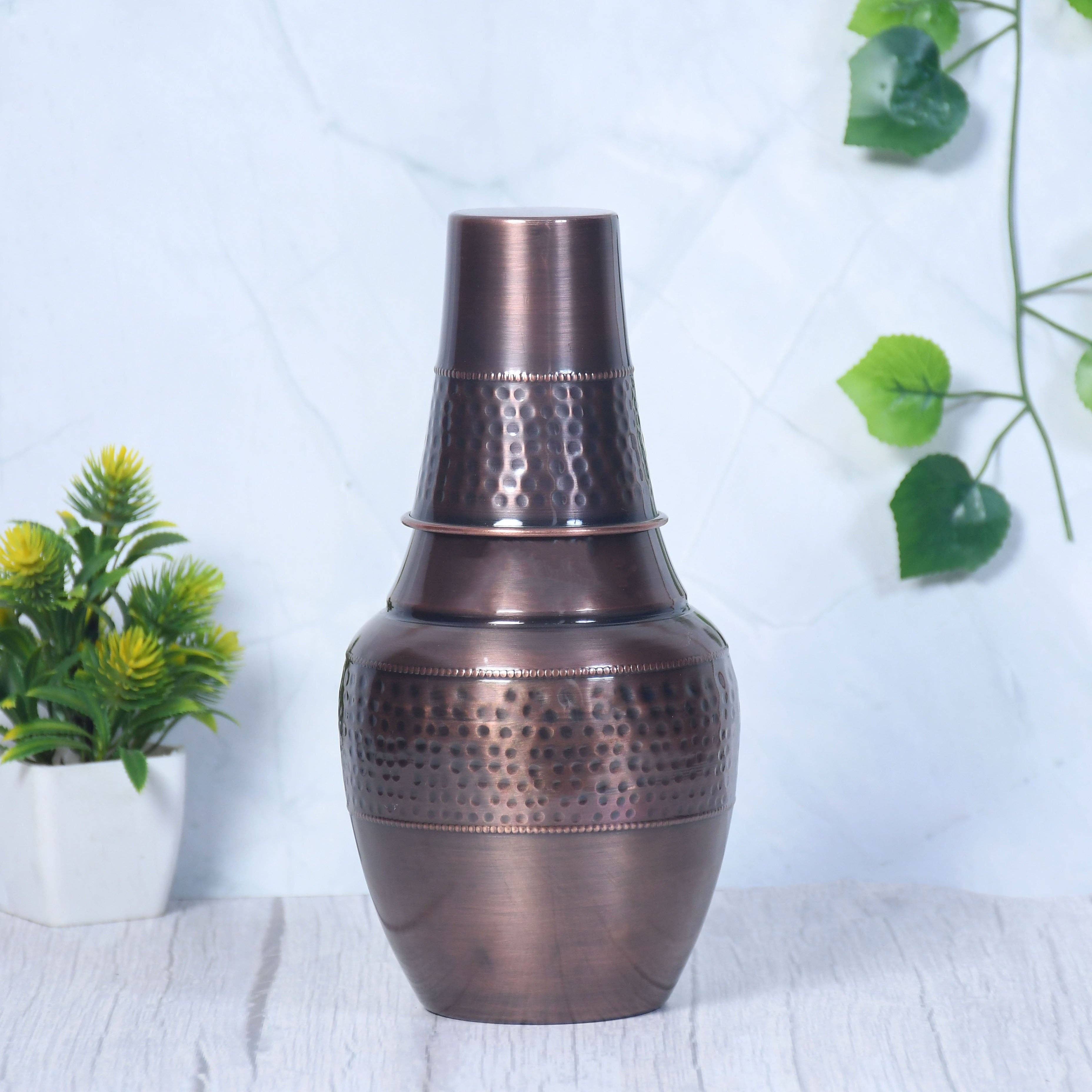 Pure Copper Bedside Black Venus Jar Antique Hammered with Inbuilt Glass Capacity 1400 ML for wholesale on Faire3