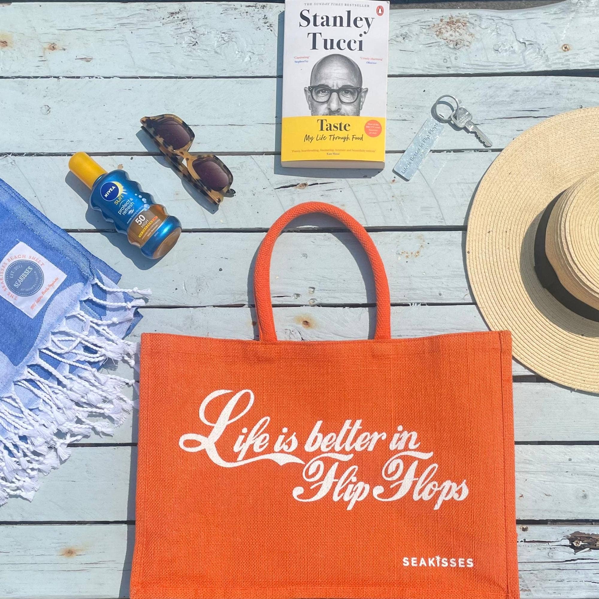 SeaKisses - Vente Tote bag – femme - Life is Better in Flip Flops, jolis sacs en jute dans un choix de couleurs9