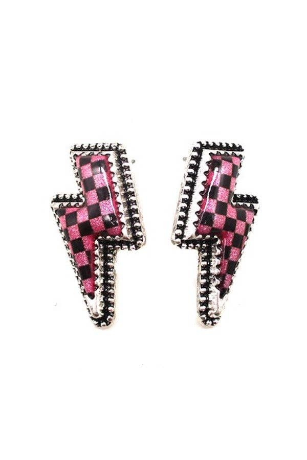 Snowing West - Wholesale Dangle Earrings - CHECKER THUNDER BOLT STUD EARRINGS2