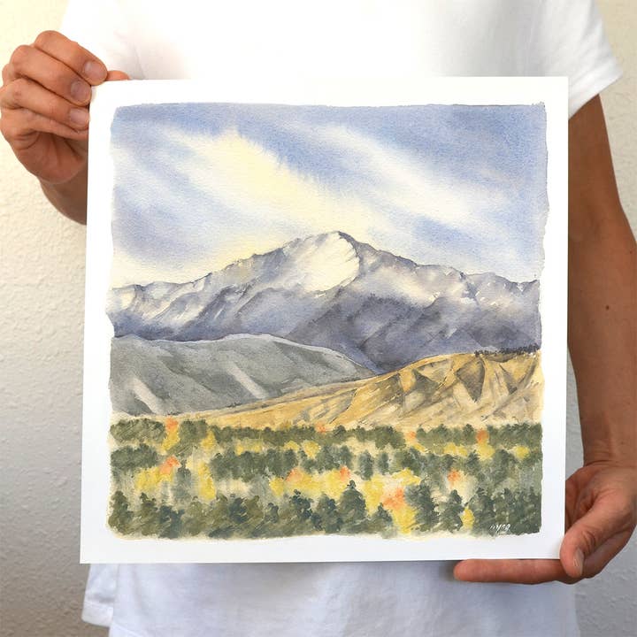 Pikes Peak in autunno | Stampa d'arte 12"x12" per la vendita all'ingrosso da parte di Ivywild Studio