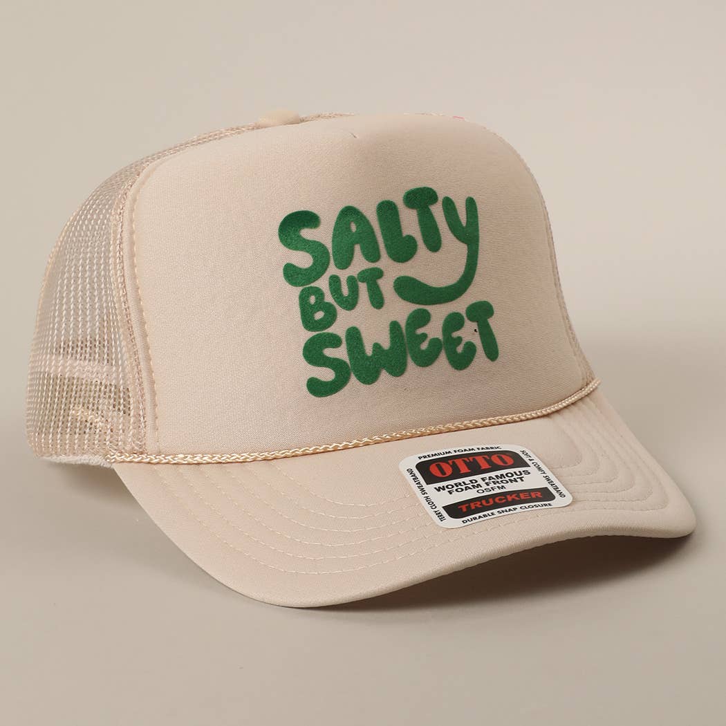 Fashion City - Wholesale Trucker Hat - Unisex - Salty But Sweet Text Logo Printed Mesh Back Trucker Hat26