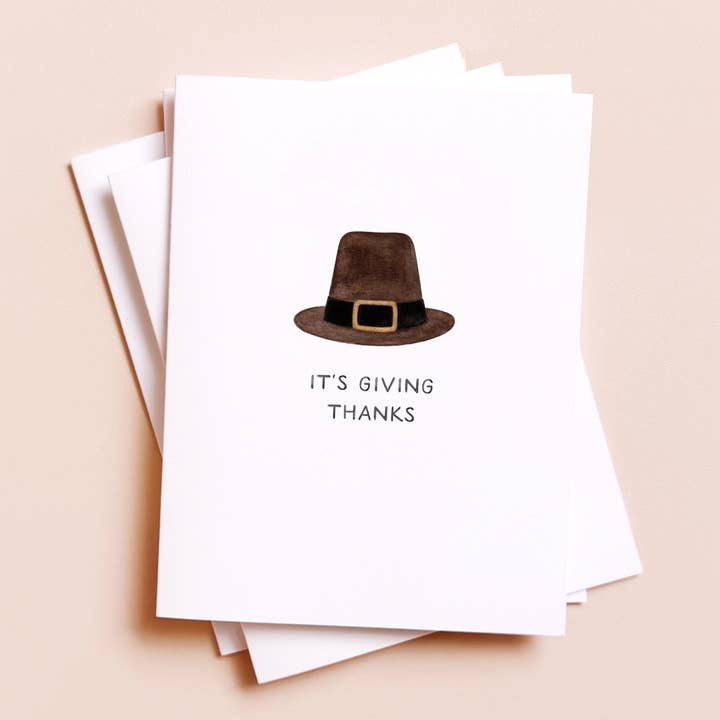 Amy Zhang - Wholesale Thanksgiving Card - It's Giving Thanks — Funny Pilgrim Hat Thanksgiving Card0