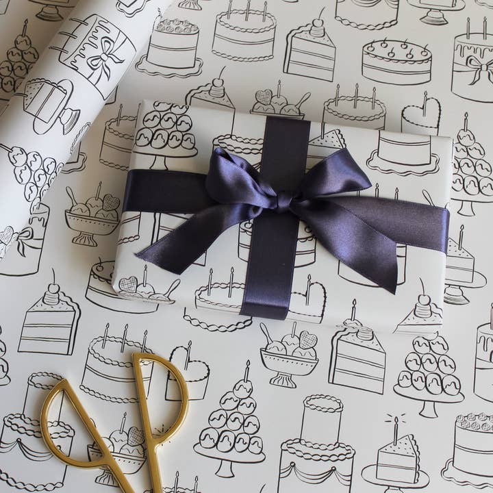 Ella Rose Studio – wholesale Flat wrap – Illustrated Birthday Cakes Premium Uncoated Wrapping Paper1