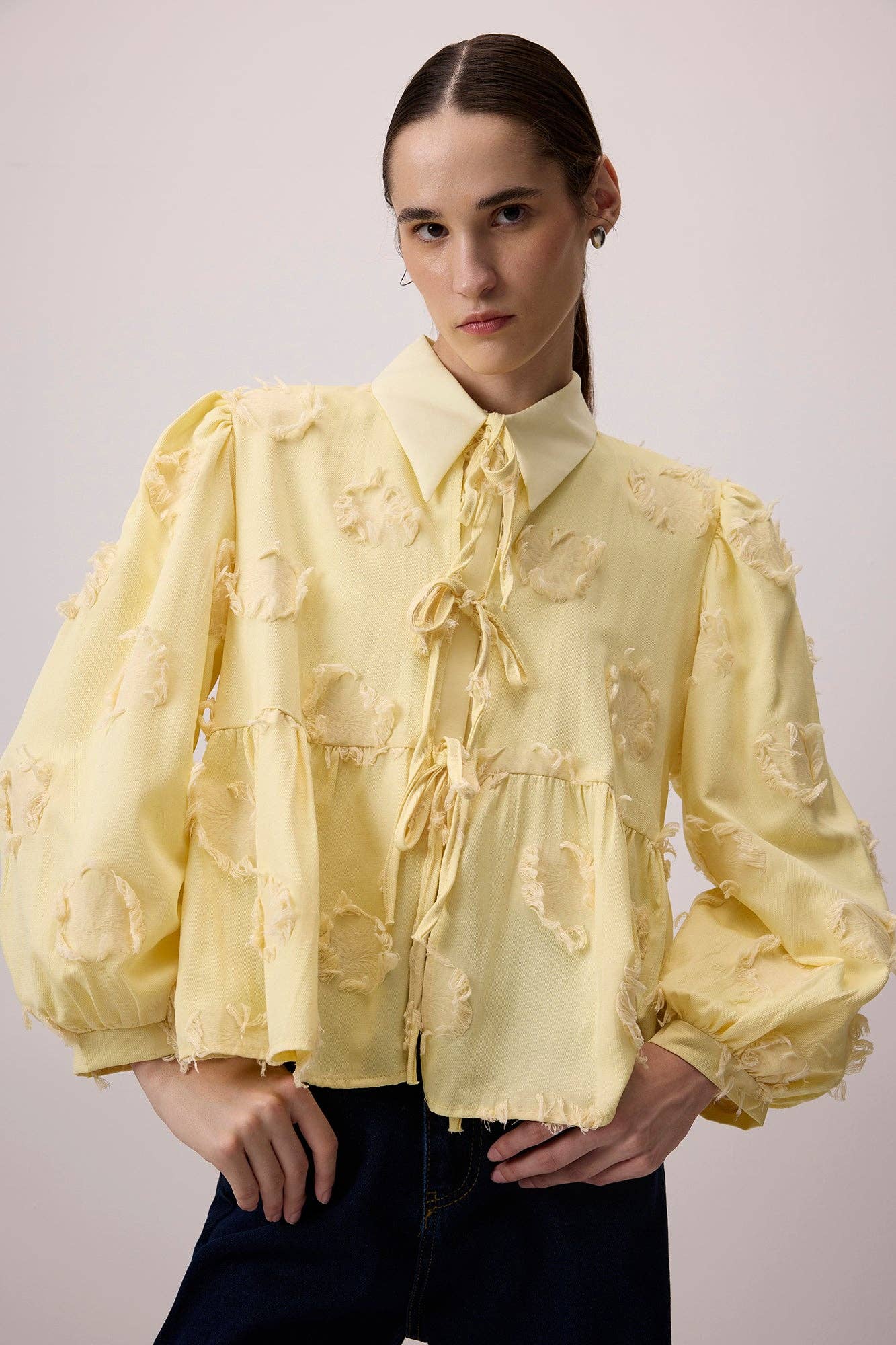 Sar  Jacquard Tie-Front Kimono Blouse - Cotton Blend for wholesale on Faire2