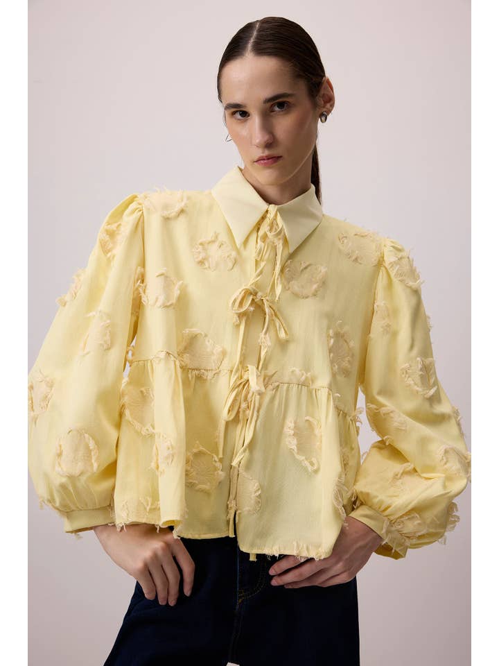 Sar Jacquard Tie-Front Kimono Blouse - Cotton Blend for wholesale on Faire2