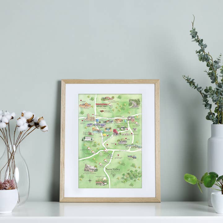 Australian Map Gifts - Wholesale Art print - A4 Unframed Print Yarra Valley Wine Region Map