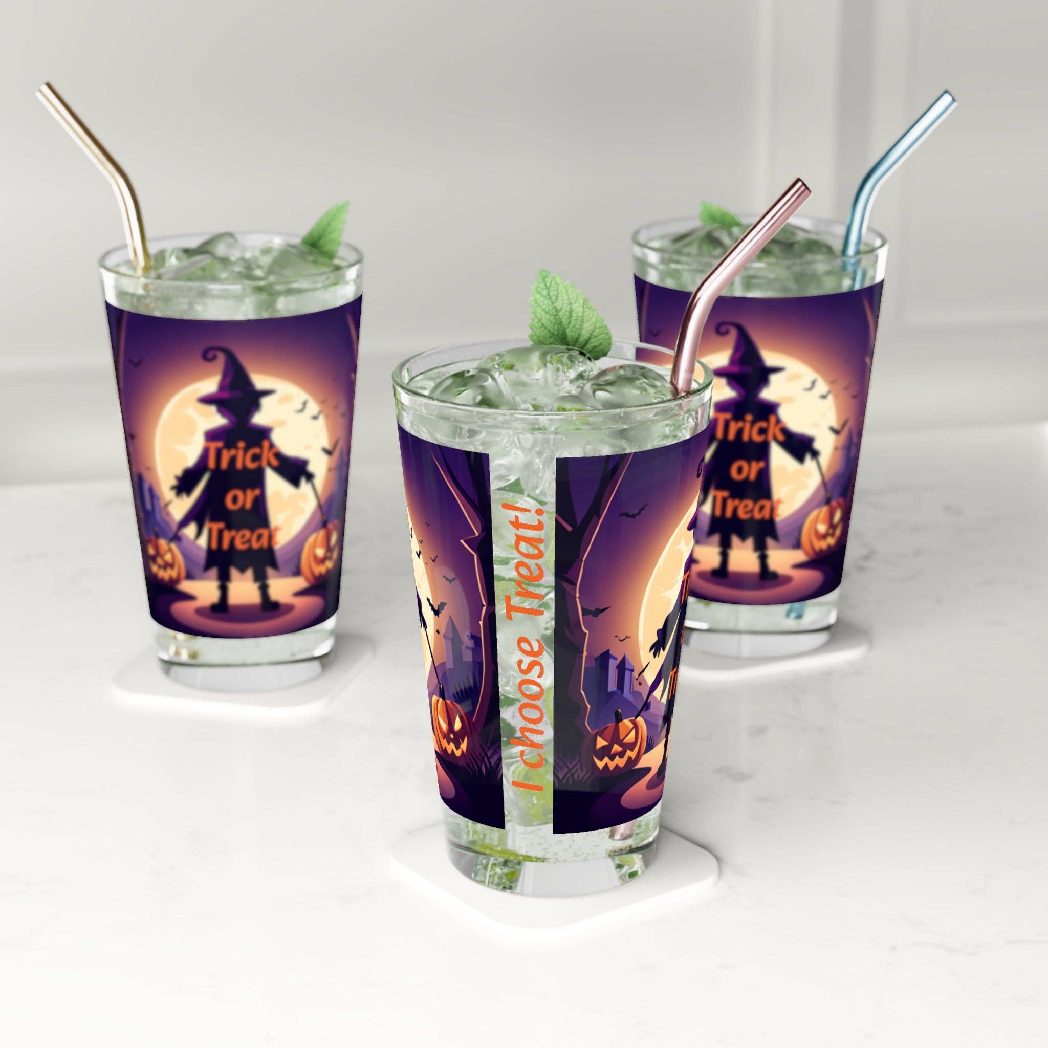 See Joy Creative – wholesale Drinking glass/cup – Halloween Witch Trick or Treat Pint Glass, 16oz0