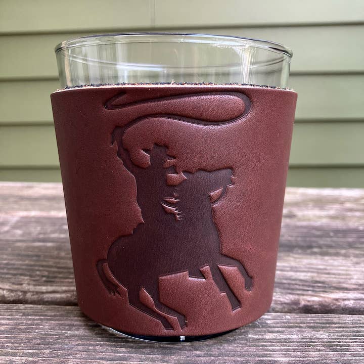 Jimmyrockit - Vente Verres à cocktail/alcool - Verre à whisky gainé de cuir - Cowboy with Lasso