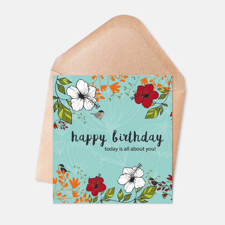 Happy Birthday Card - Today is all about you! for wholesale by Ilana Ewing Designs