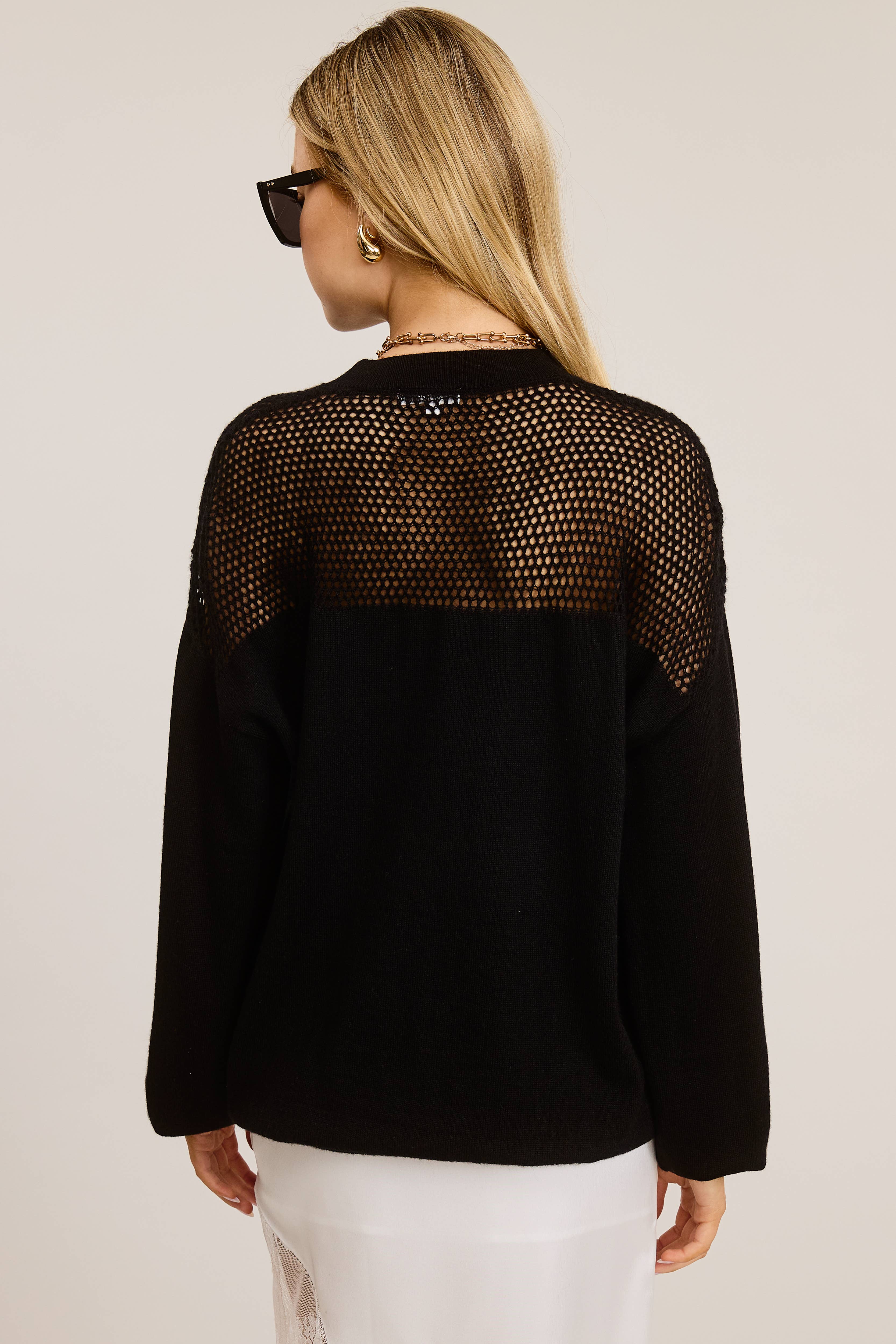 Mimosa - Wholesale Knit Sweater - Women's - Crochet Mesh Long Sleeve Knit Sweater8