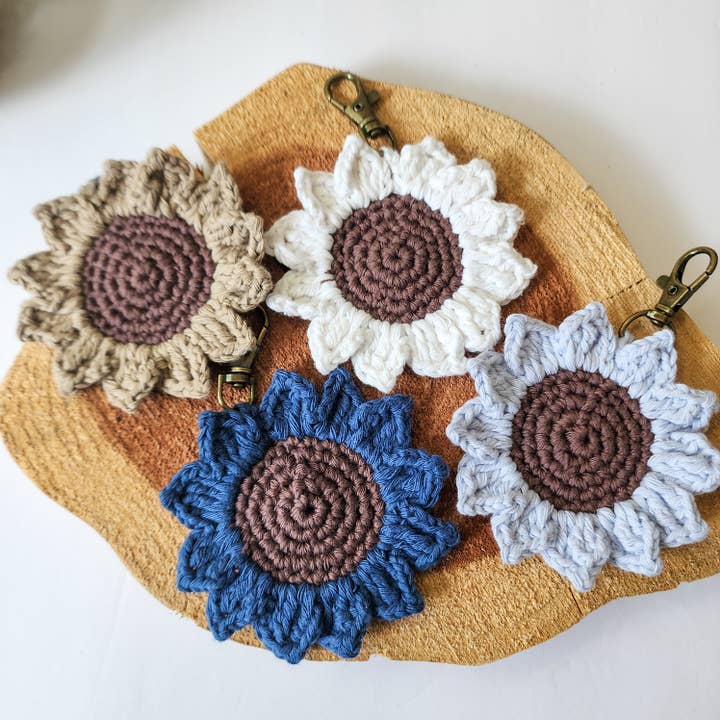 Handmade By Uruba - Wholesale Keychain – Women's - Handwoven Crocheted Sunflower Keychain, Vibrant Floral Charm9