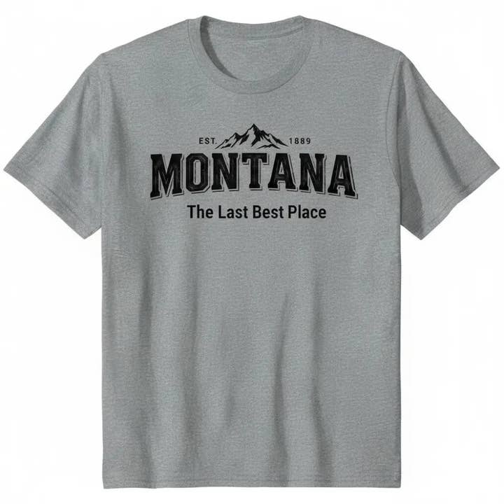 Montana Est 1889 The Last Best Place Mountains Design T-Shirt for wholesale by Trailhead Candles