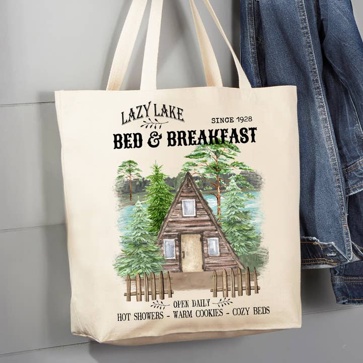 Avery Lane Gifts - Wholesale Tote Bag - Women's - Lazy Lake Bed & Breakfast 12 oz Canvas Tote Bag