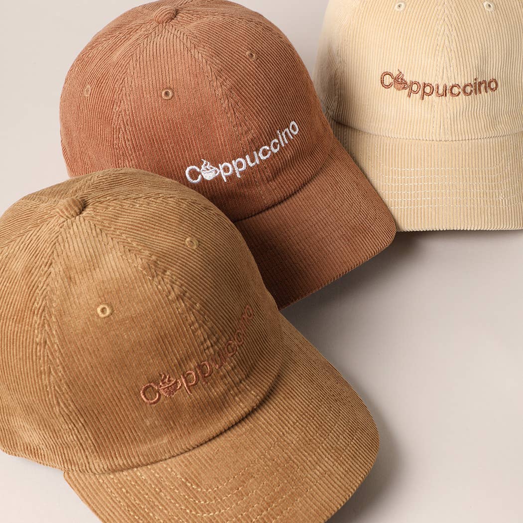 Fashion City - Wholesale Baseball Cap - Women's - Cappuccino Letter Graphic Embroidery Corduroy Cap2