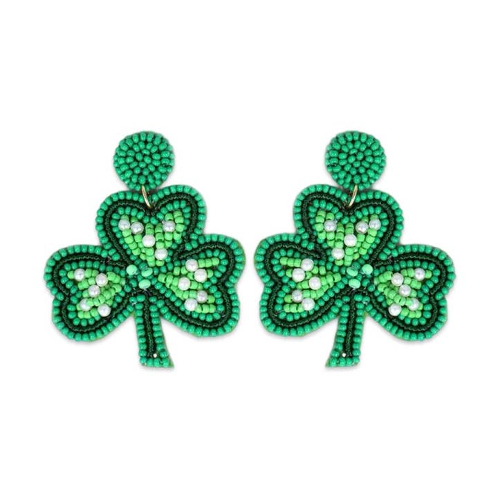 Green Shamrock Pearl Earrings| St. Patrick’s Day Earrings for wholesale by Pierce + Hide