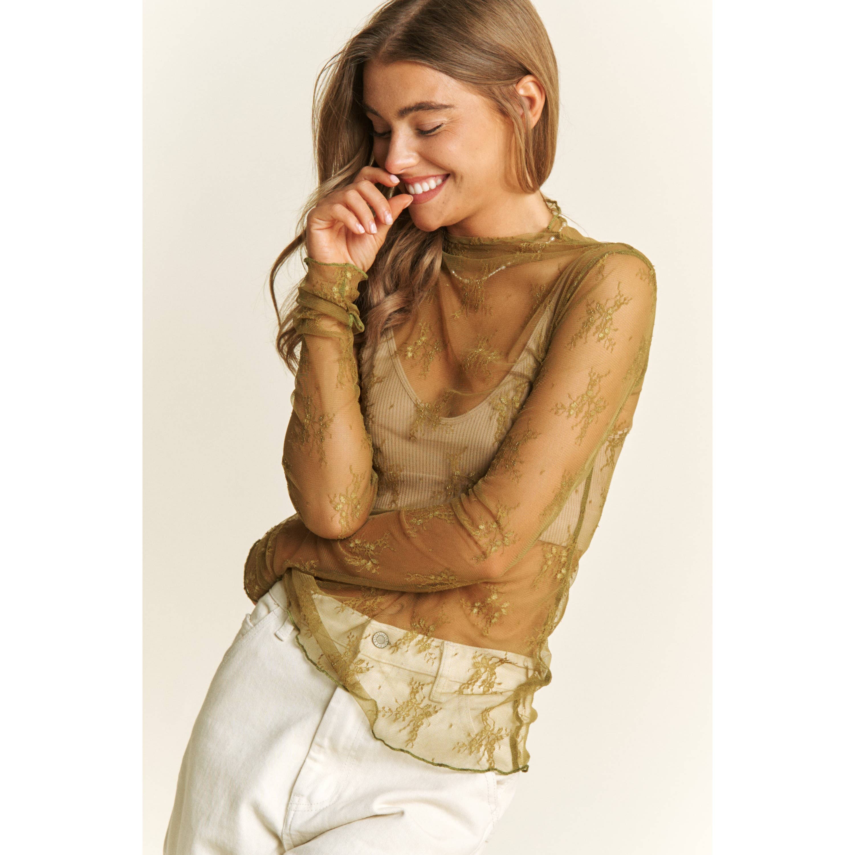 Sweet Generis - Venta al por mayor Jersey corto de punto - Mujer - Top ajustado de manga larga con diseño de cuello alto y encaje de malla31