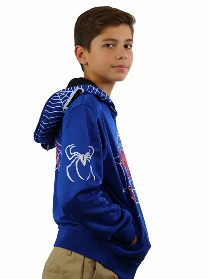 Lime Tree Clothing Inc. – Großhandel Hoodie – Kinder – Spider Hero Hoodie mit Reißverschluss für Kinder — lustiges Design mit Maskenkapuze13