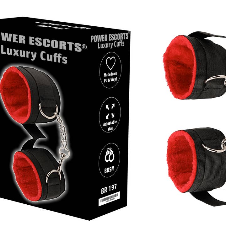Power Escorts - BR197 - Luxury Cuffs - BDSM - Bondage - Black with Red for wholesale by Kinky Pleasure