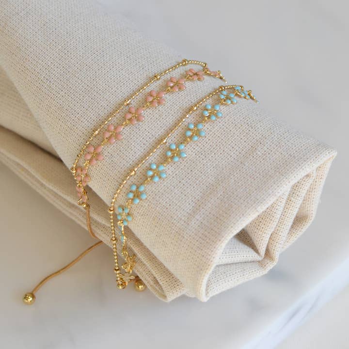 StarryNYC - Wholesale Link & chain bracelet - Color Epoxy Enamel Flower Adjustable Chain Bracelets5