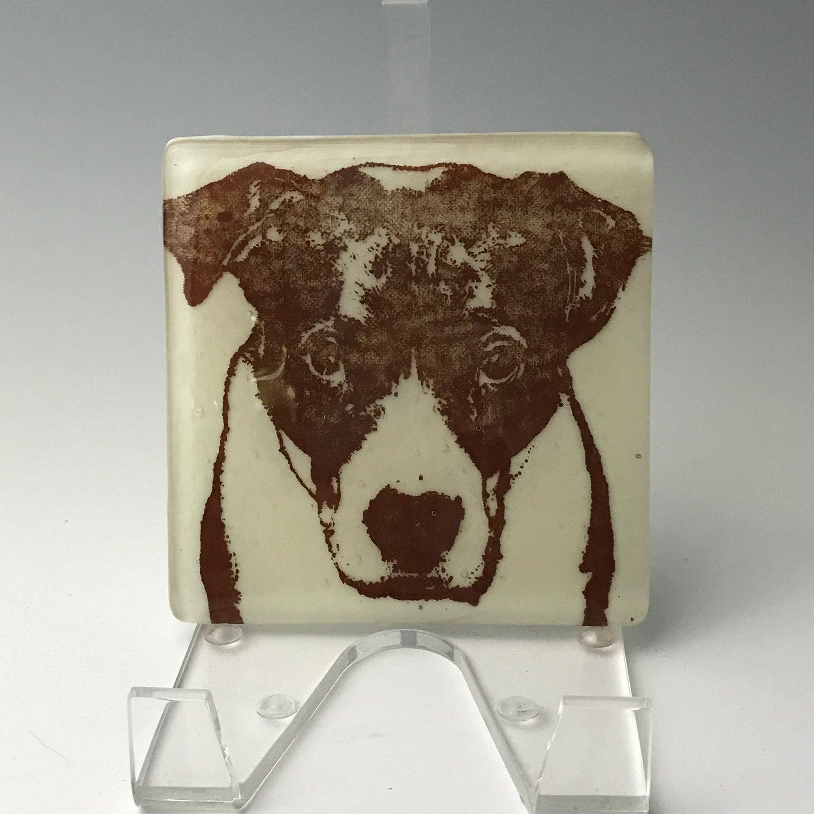 Kiku Handmade | Contemporary Fused Glass Home Goods - Wholesale Coasters - Bully Dog (Ruby) Fused Glass 4" Single Coaster2