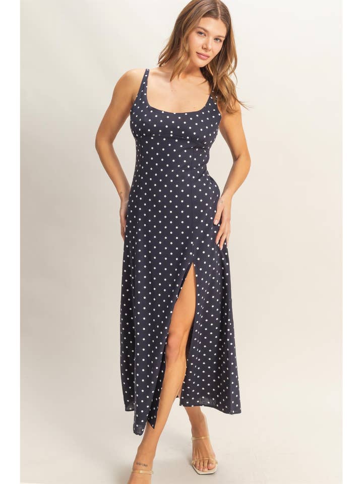 Polka Dot Scoop Neck Midi Dress for wholesale by HYFVE