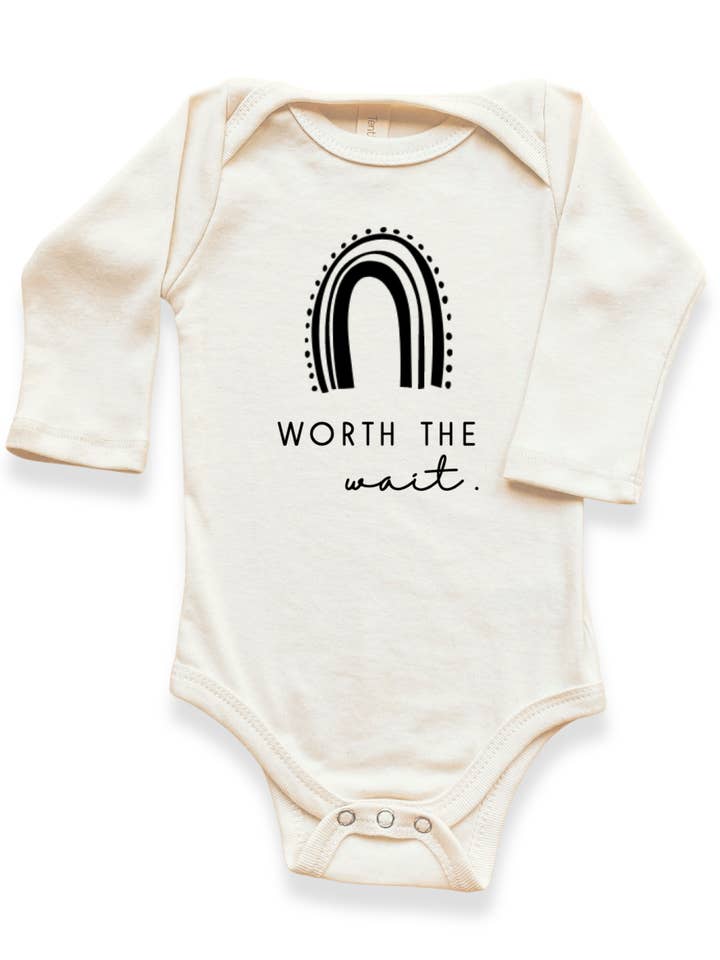 Worth the Wait Organic Bodysuit Long Sleeve for wholesale by Tenth & Pine