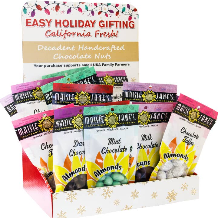 Chocolate Almonds Variety – 18 ct Pack with Display for wholesale by Maisie Jane’s