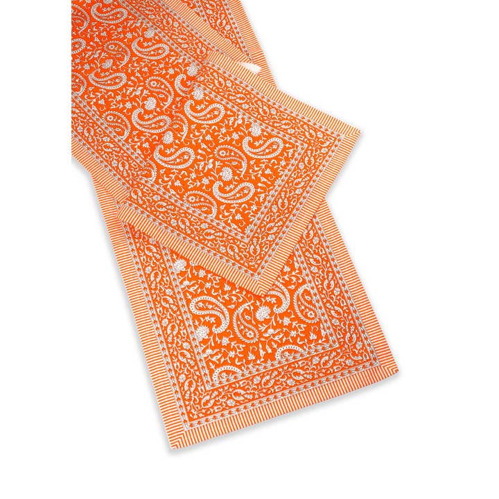 Tiramisu - Venta al por mayor Caminos de mesa - Camino de mesa de algodón con estampado de bloques en espiral de color mandarina