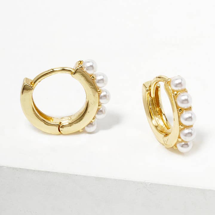 OHBOOBA DESIGN - Wholesale Huggie Earrings - 18k Gold Dipped Pearl Beaded 10mm Dainty Huggie Hoop 0