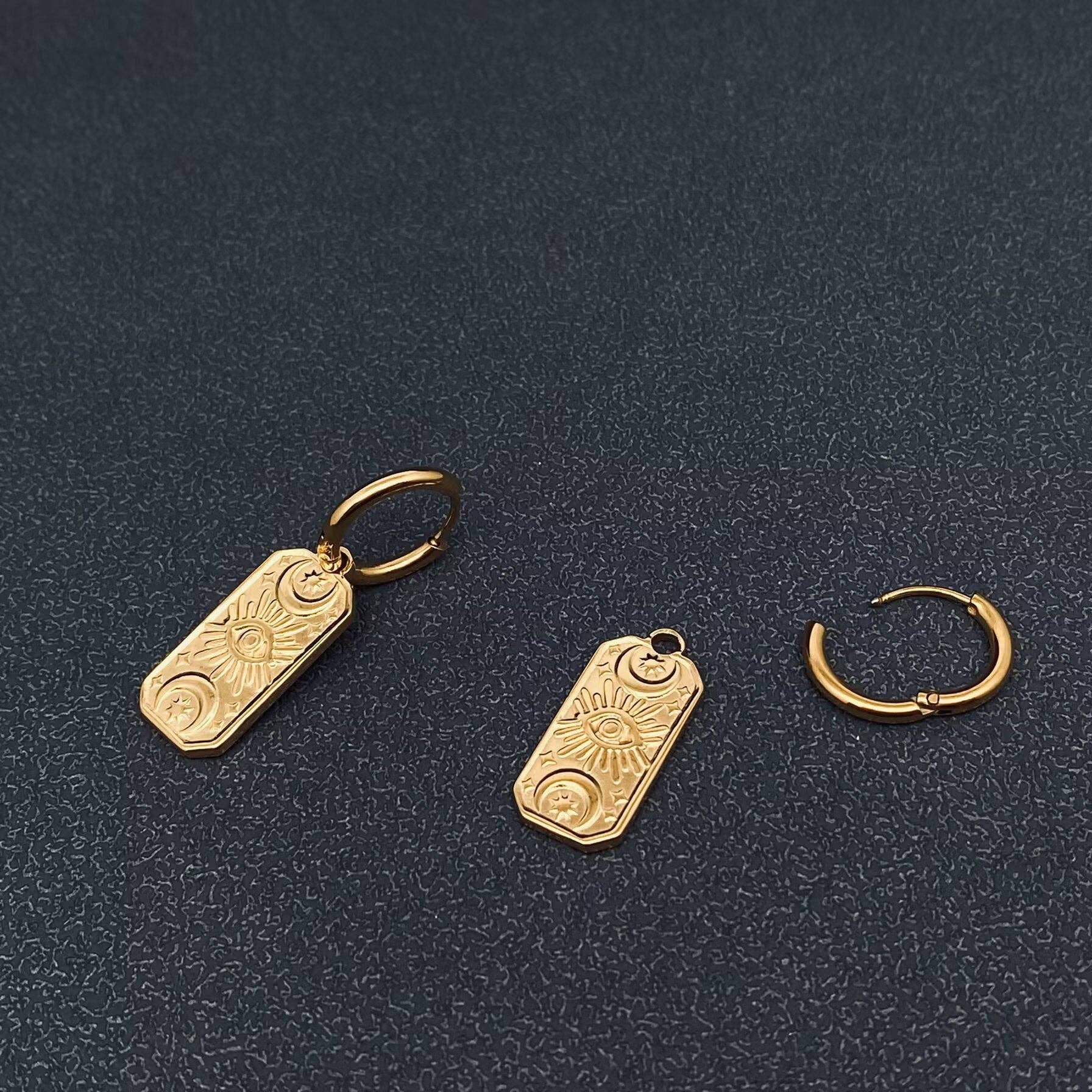 Mio Queena - Wholesale Huggie Earrings - Evil Eye 18K Gold Plated Stainless Steel Huggie Earrings - FGS2