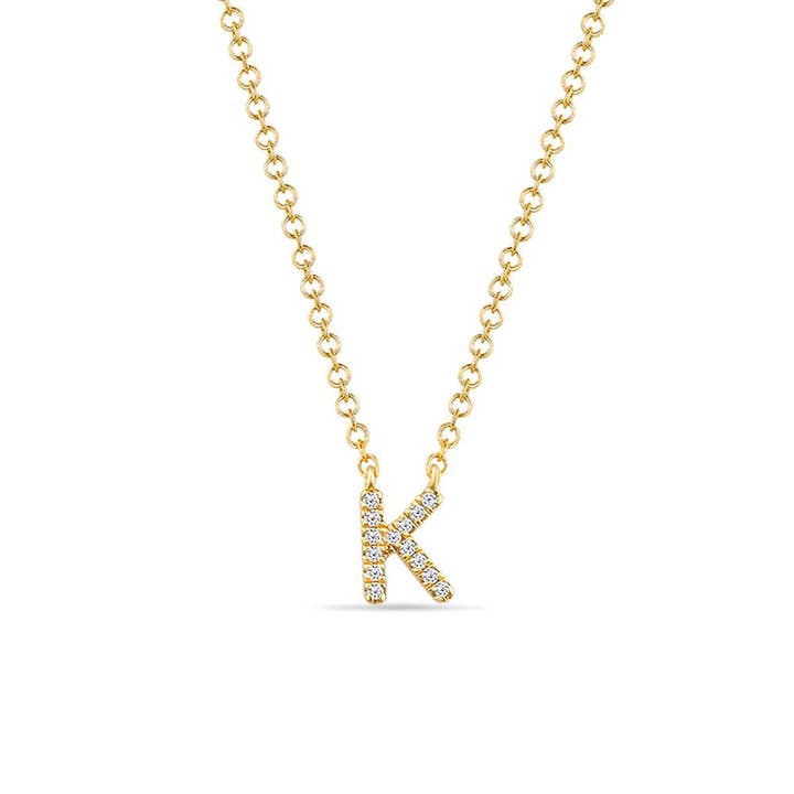 Letter “K” necklace, 14K yellow gold with diamonds for wholesale by Leaf Jewelry