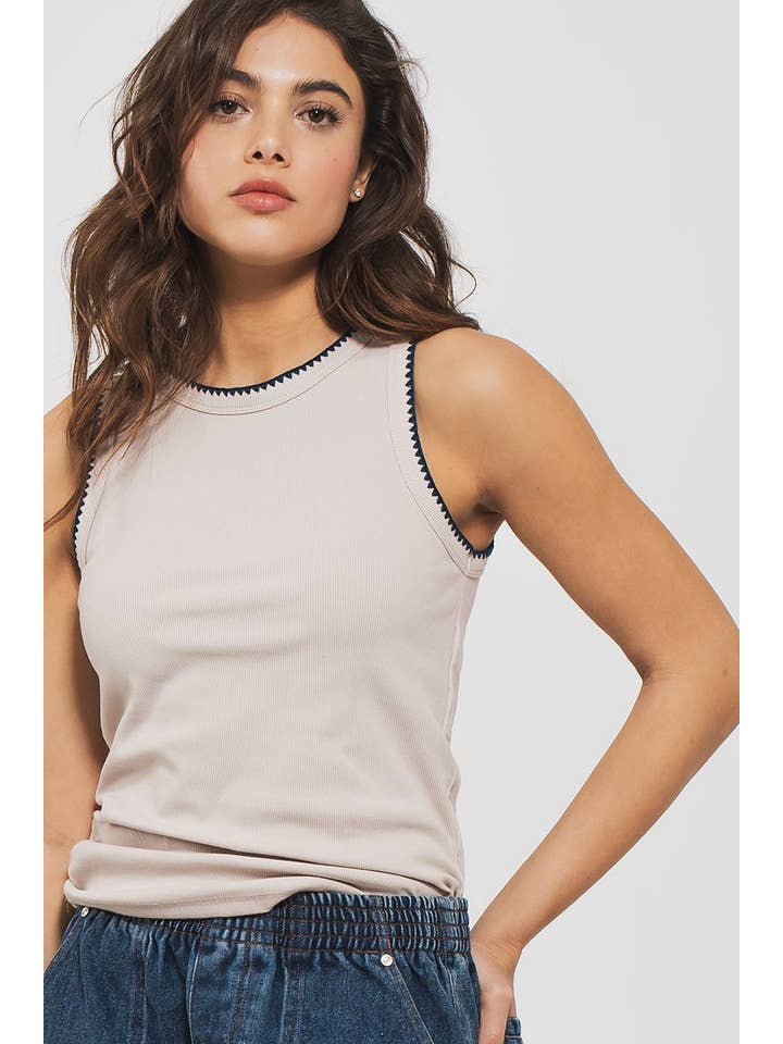 Urban Daizy - Wholesale Tank Top - Women's - Contrast Trim Ribbed Minimalist Statement Tank Top2