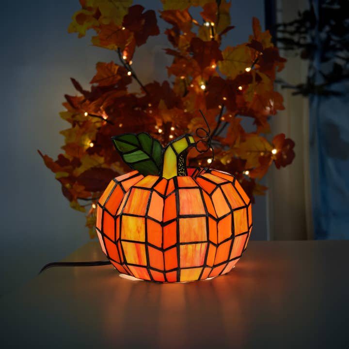 River of Goods - Wholesale Accent/Desk Lamp - 9"H Patch the Pumpkin Tiffany Stained Glass Accent Lamp6