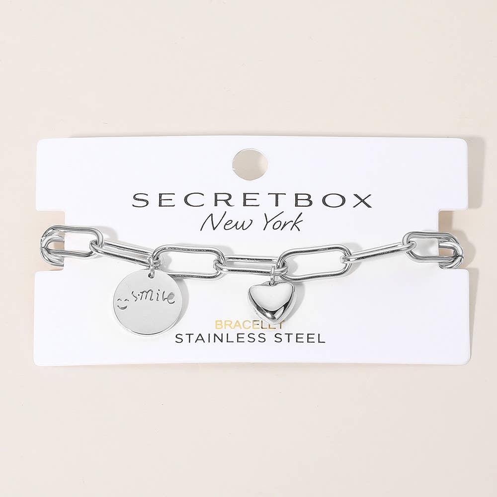 Sensibling Corp. - Vente Bracelets maillon et chaîne - SECRET BOX_Bracelet à breloques gravé en acier inoxydable Smil3