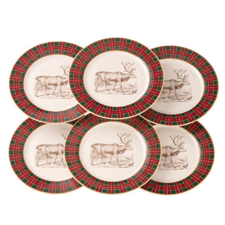 Aynsley Tartan Reindeer Tea/Dessert Plates Set of 6 for wholesale by Aynsley Fine Bone China