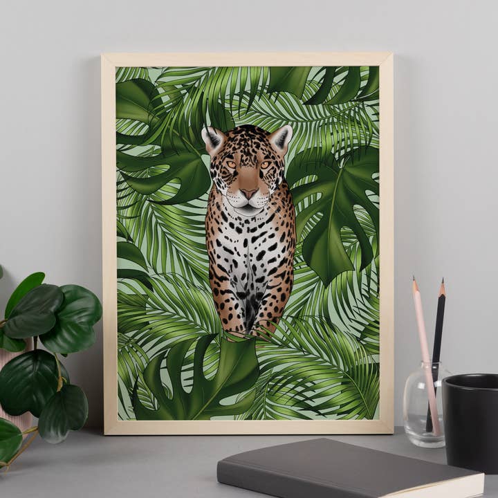 Jaguar and Leaves Art Print for wholesale by Hayley Jade Design Studio
