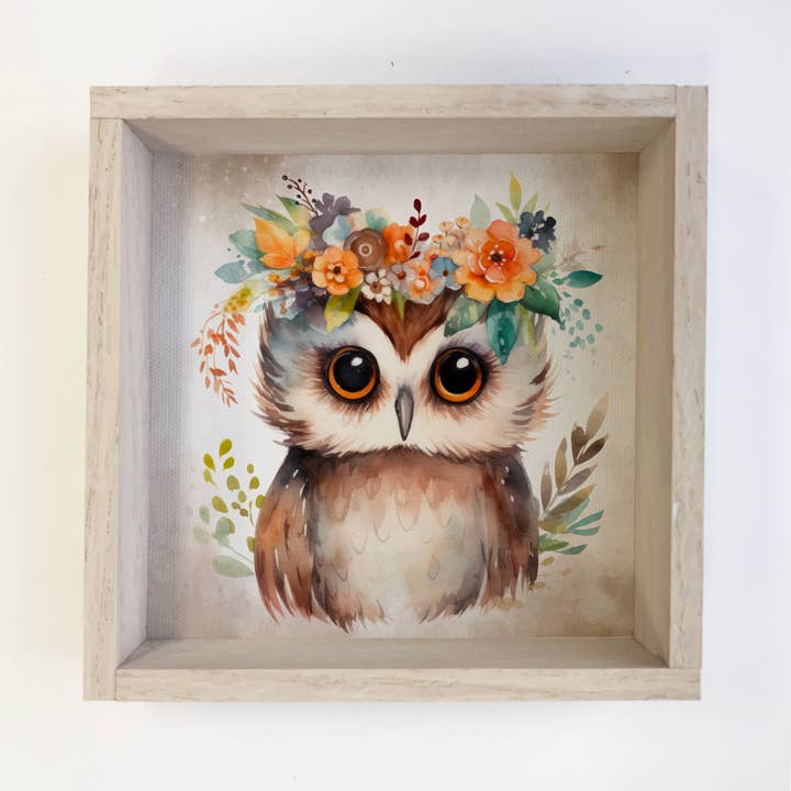 Hangout Home - Wholesale Art Print - Boho Cute Owl Wall Art - Nursery Canvas Art - Wood Framed